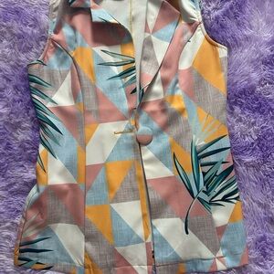 Everly Geometric Palm-Print Sleeveless Tunic in Pastel Yellow, Pink & Blue